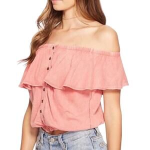 Free People Love Letter Ruffled Tube Top XS Off Shoulder Coral We The Free Boho